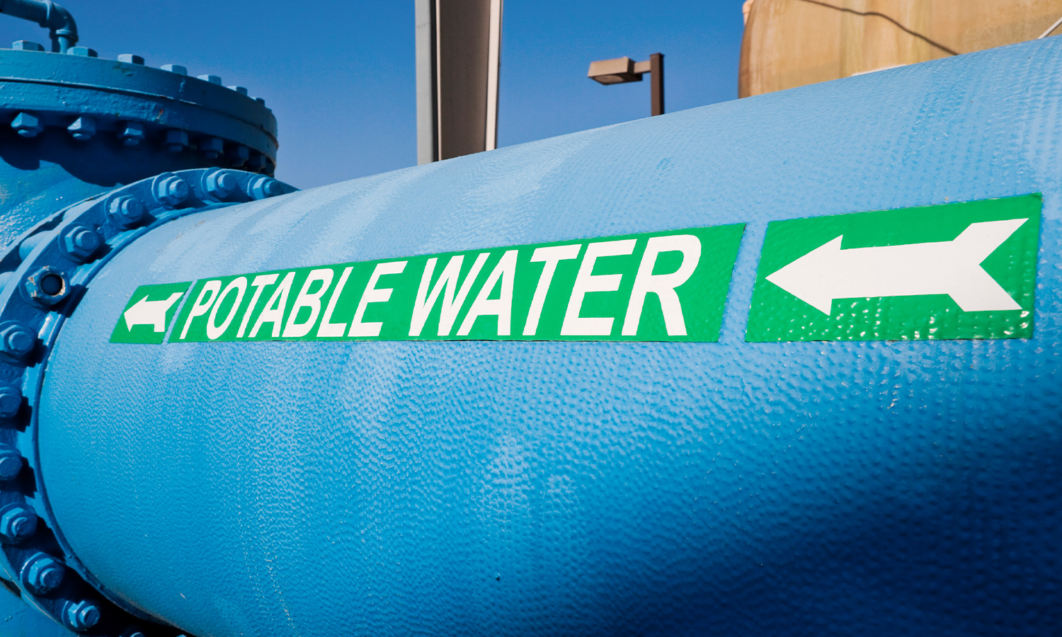 Blue industrial distribution pipe for potable water